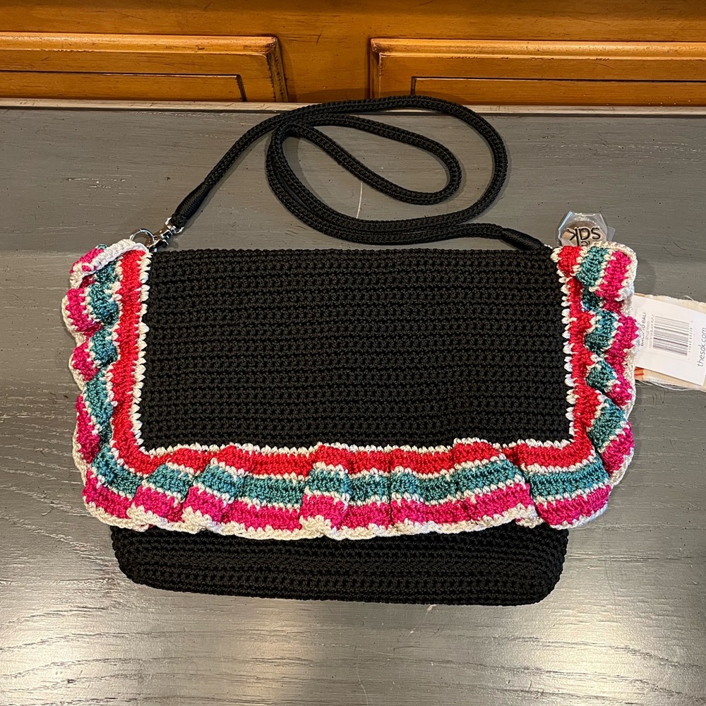 NWT The Sak Back to Bali Black Ruffle Flap Convertible Crossbody Shoulder Bag